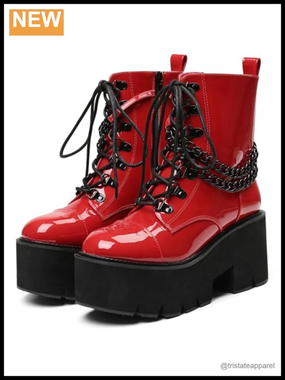 Women's Faux Leather Platform Combat Boots Chain Ankle Booties